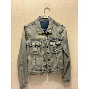 Kut from the Kloth Faded Light Blue Denim Jacket  Button Jean Jacket Size S EUC